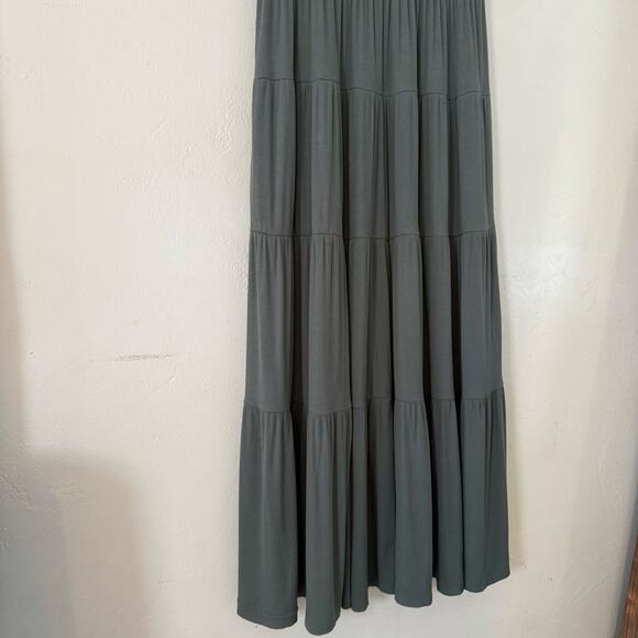 Bohme Essentials Short Sleeve Tiered Ribbed‎ Maxi Dress Green Gray Size XLarge - Picture 6 of 16